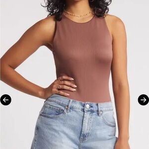 Bp. Butter Tank Ribbed High Neck Sleeveless Bodysuit Brown Topaz Size Small NWT